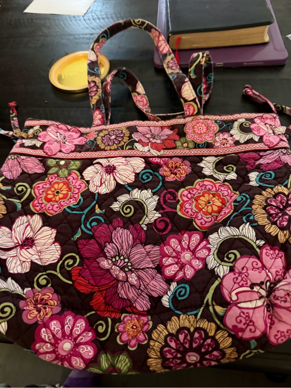 Vera Bradley Mod Floral Brown Pink Tote Bag